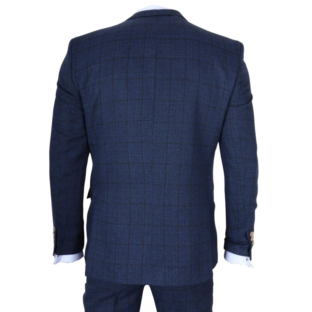 IM11 - Traje de tres piezas a cuadros azul marino para hombre