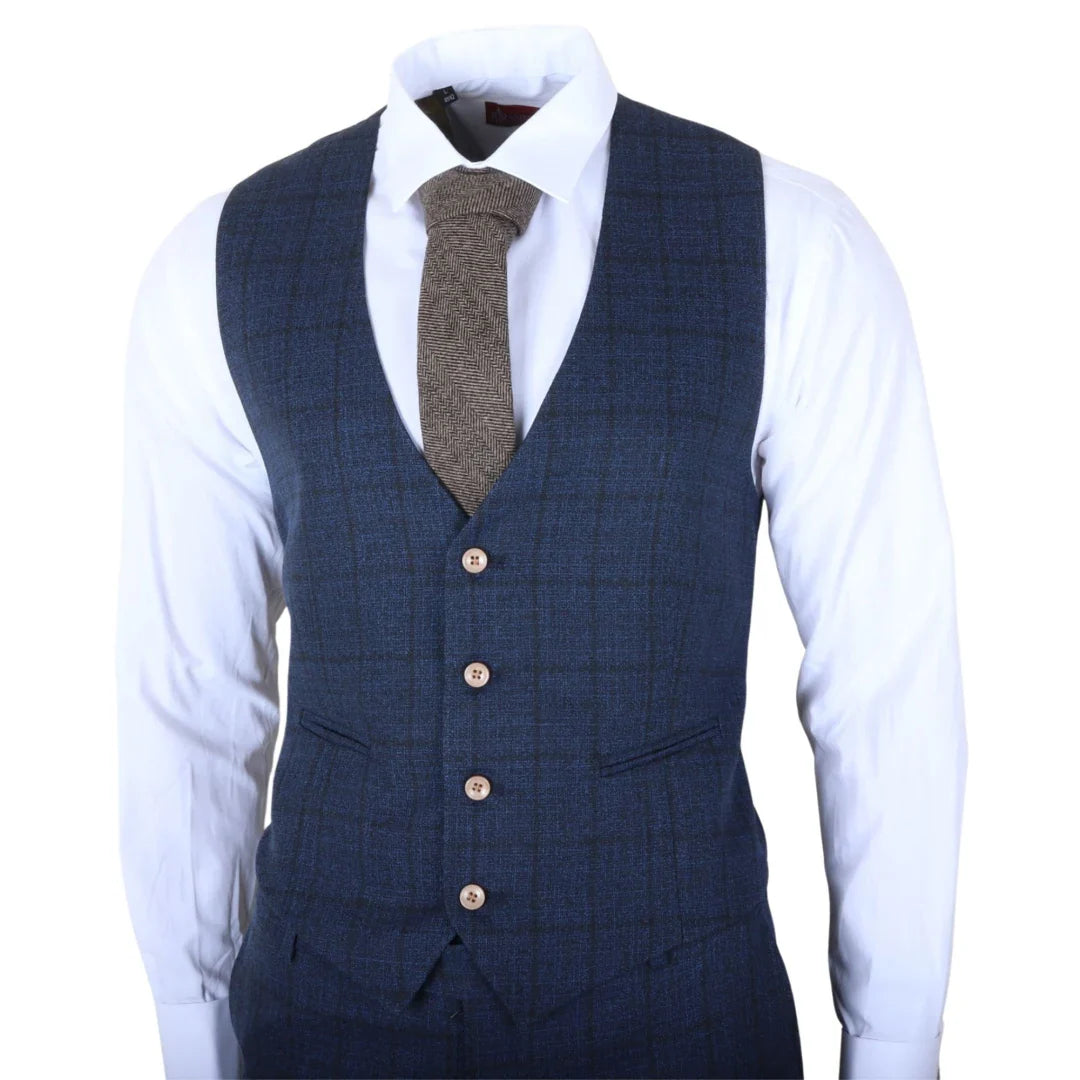 IM11 - Traje de tres piezas a cuadros azul marino para hombre