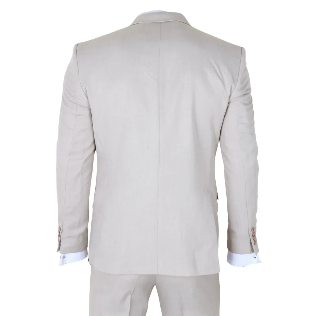 Traje clásico de tres piezas para hombre en color crema liso.