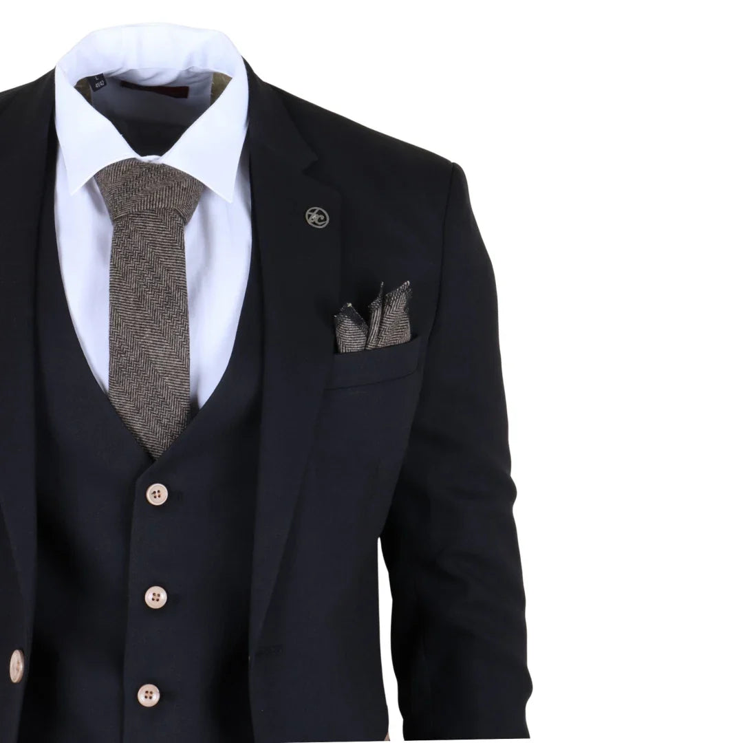 Traje de hombre negro de tres piezas a medida