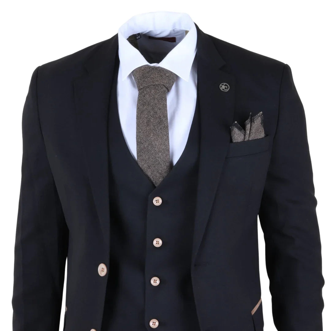 Traje de hombre negro de tres piezas a medida