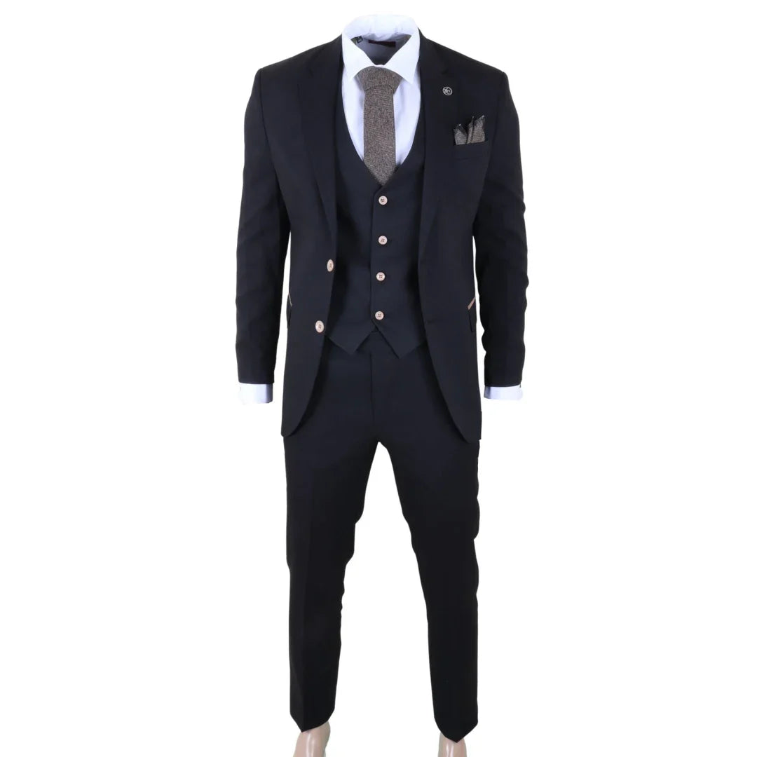 Traje de hombre negro de tres piezas a medida