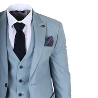 IM32 - Traje de tres piezas liso azul turquesa para hombre