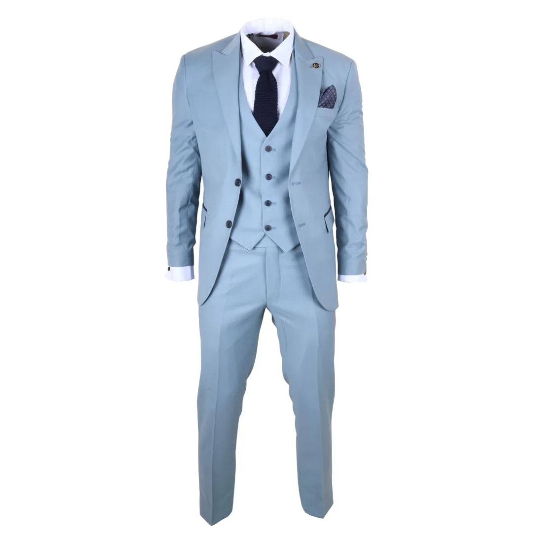 IM32 - Traje de tres piezas liso azul turquesa para hombre