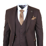 IM32 - Traje de tres piezas liso marrón oscuro para hombre