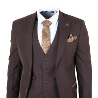 IM32 - Traje de tres piezas liso marrón oscuro para hombre