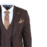 IM32 - Traje de tres piezas liso marrón oscuro para hombre