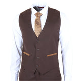 IM32 - Traje de tres piezas liso marrón oscuro para hombre