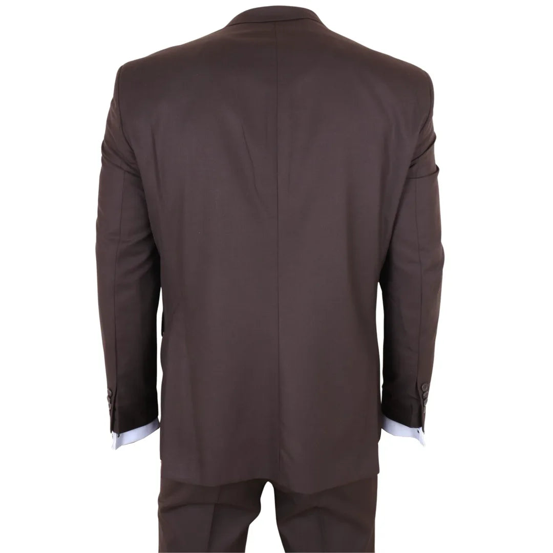 IM32 - Traje de tres piezas liso marrón oscuro para hombre