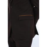 IM32 - Traje de tres piezas liso marrón oscuro para hombre