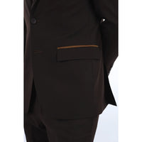 IM32 - Traje de tres piezas liso marrón oscuro para hombre