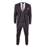 IM32 - Traje de tres piezas liso marrón oscuro para hombre