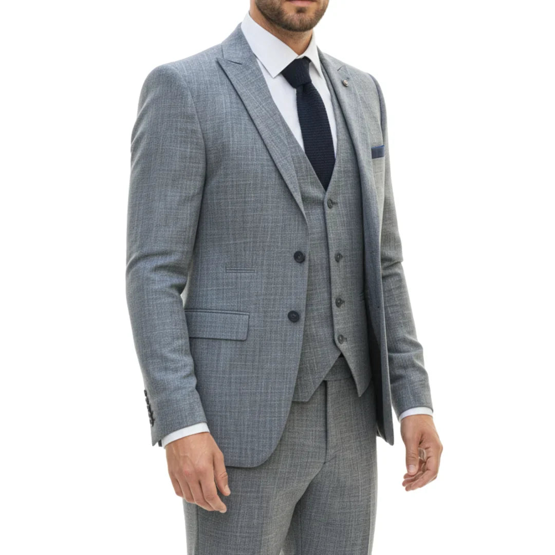 Traje de hombre de 3 piezas azul de corte sastre