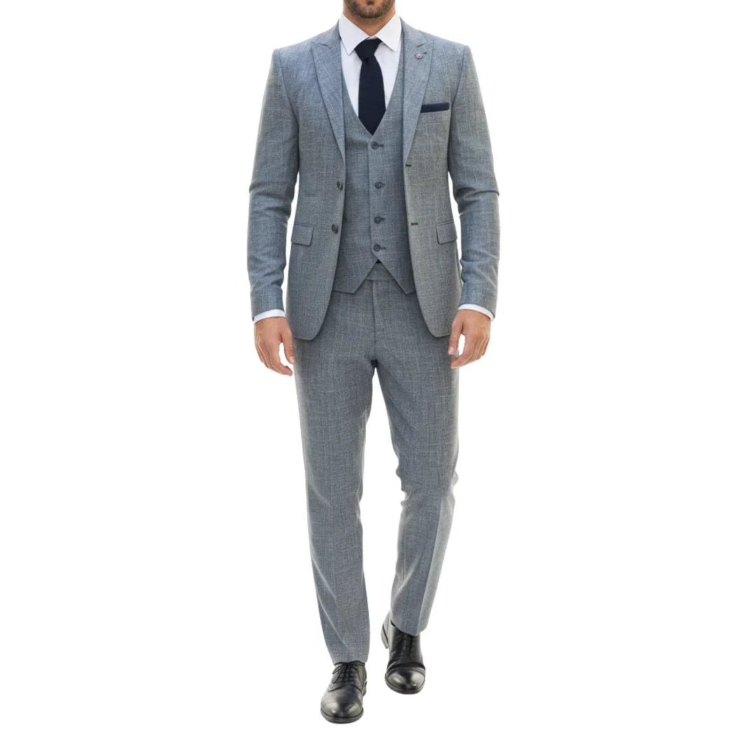 Traje de hombre de 3 piezas azul de corte sastre