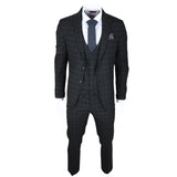 Traje de tres piezas IM3 para hombre, negro, a cuadros, de corte entallado.