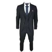 Traje de tres piezas IM3 para hombre, negro, a cuadros, de corte entallado.