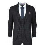 Traje de tres piezas IM3 para hombre, negro, a cuadros, de corte entallado.