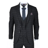 Traje de tres piezas IM3 para hombre, negro, a cuadros, de corte entallado.