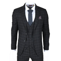 Traje de tres piezas IM3 para hombre, negro, a cuadros, de corte entallado.