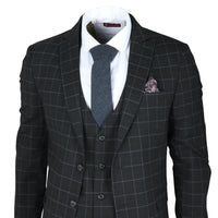 Traje de tres piezas IM3 para hombre, negro, a cuadros, de corte entallado.