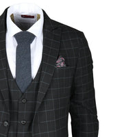 Traje de tres piezas IM3 para hombre, negro, a cuadros, de corte entallado.