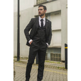 Traje de tres piezas IM3 para hombre, negro, a cuadros, de corte entallado.