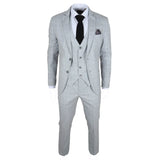 Traje de tres piezas IM3 para hombre, gris a cuadros, corte entallado.