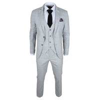 Traje de tres piezas IM3 para hombre, gris a cuadros, corte entallado.