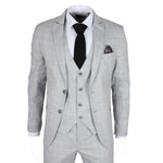 Traje de tres piezas IM3 para hombre, gris a cuadros, corte entallado.