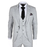 Traje de tres piezas IM3 para hombre, gris a cuadros, corte entallado.
