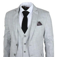 Traje de tres piezas IM3 para hombre, gris a cuadros, corte entallado.