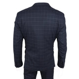 Traje de tres piezas IM3 para hombre, azul marino, a cuadros, corte entallado.