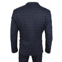 Traje de tres piezas IM3 para hombre, azul marino, a cuadros, corte entallado.