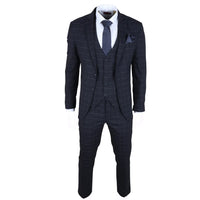 Traje de tres piezas IM3 para hombre, azul marino, a cuadros, corte entallado.