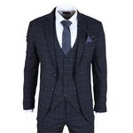Traje de tres piezas IM3 para hombre, azul marino, a cuadros, corte entallado.