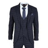 Traje de tres piezas IM3 para hombre, azul marino, a cuadros, corte entallado.