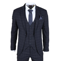 Traje de tres piezas IM3 para hombre, azul marino, a cuadros, corte entallado.