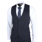 Traje de tres piezas IM3 para hombre, azul marino, a cuadros, corte entallado.