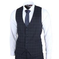 Traje de tres piezas IM3 para hombre, azul marino, a cuadros, corte entallado.