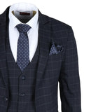 Traje de tres piezas IM3 para hombre, azul marino, a cuadros, corte entallado.