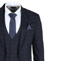 Traje de tres piezas IM3 para hombre, azul marino, a cuadros, corte entallado.