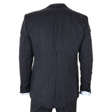 IM45 - Traje de tres piezas negro a rayas para hombre, estilo mafia