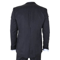 IM45 - Traje de tres piezas negro a rayas para hombre, estilo mafia