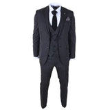IM45 - Traje de tres piezas negro a rayas para hombre, estilo mafia