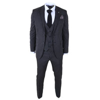 IM45 - Traje de tres piezas negro a rayas para hombre, estilo mafia