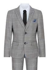 Traje de 3 piezas para niño Marc Darcy, gris, Príncipe de Gales, cuadros azules, estilo vintage retro.