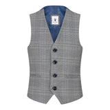 Traje de 3 piezas para niño Marc Darcy, gris, Príncipe de Gales, cuadros azules, estilo vintage retro.