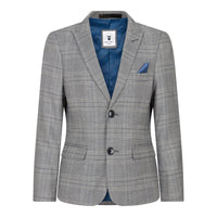 Traje de 3 piezas para niño Marc Darcy, gris, Príncipe de Gales, cuadros azules, estilo vintage retro.