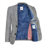 Traje de 3 piezas para niño Marc Darcy, gris, Príncipe de Gales, cuadros azules, estilo vintage retro.