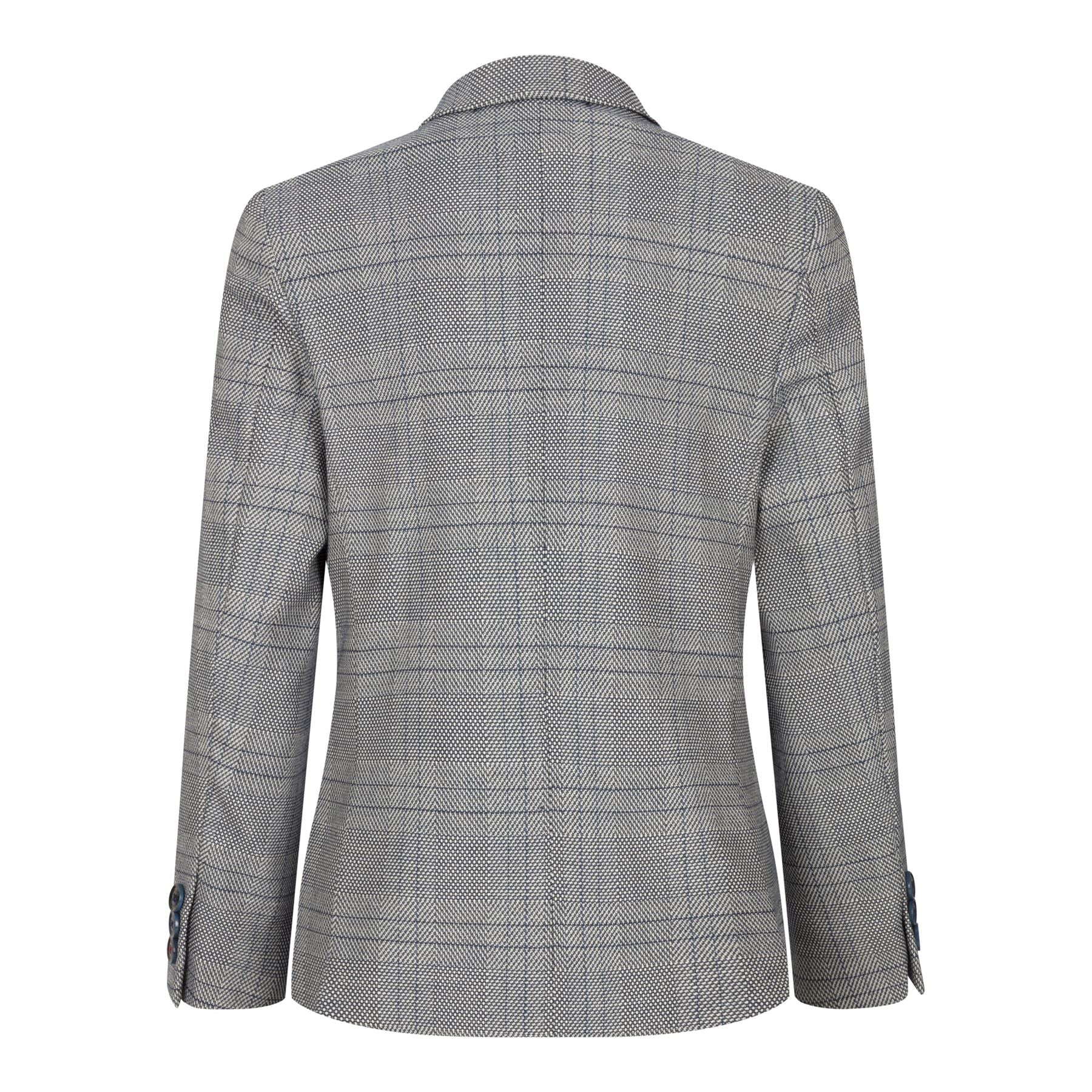 Traje de 3 piezas para niño Marc Darcy, gris, Príncipe de Gales, cuadros azules, estilo vintage retro.